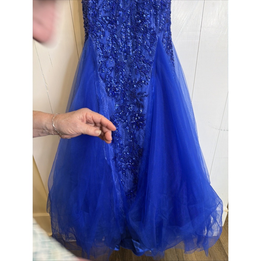SHERRI HILL  51939 prom dress / ball gown size 0 royal blue with rhinestones - Picture 4 of 14